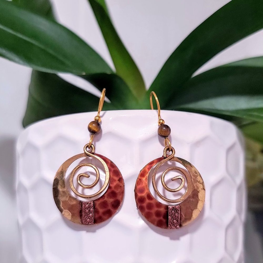 Artisan Copper and Tiger's Eye Earrings